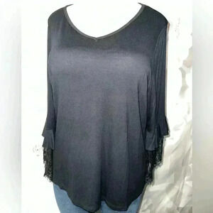 Milan Kiss Womens‎ Size 3 Black 3/4 Lace Sleeve Blouse NEW